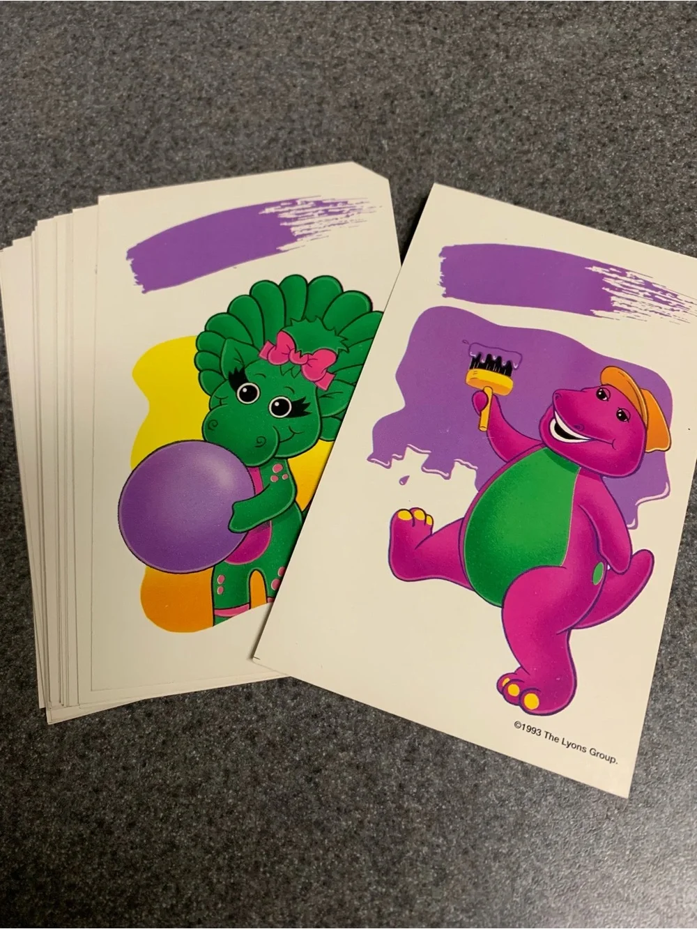 Vintage Barney Baby Bop 1993 Shapes Colors 48 4x6 Flash Cards Milton Bradley